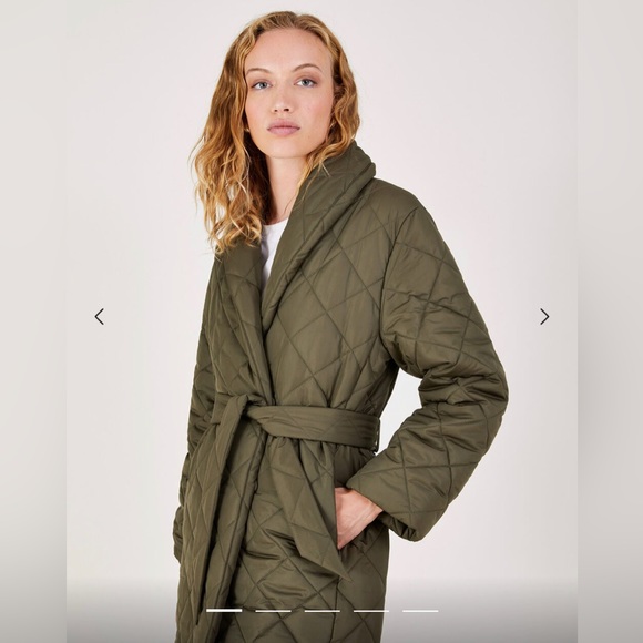 Monsoon Puffer Trench Coat Green/Khaki - Picture 2 of 6